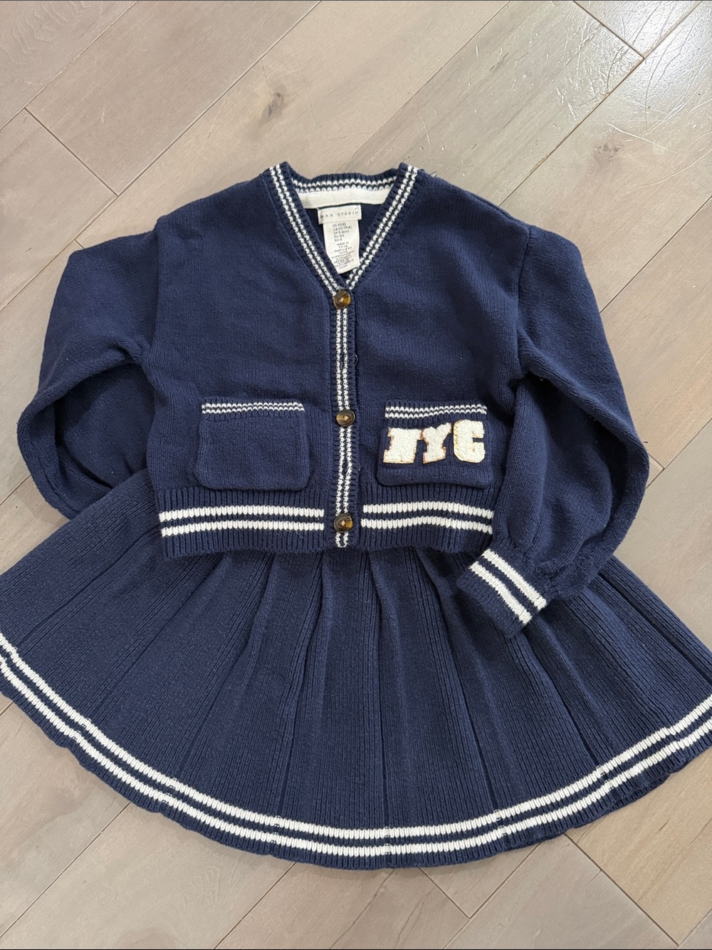 Navy Knit Girls Cardigan & Skirt Set - EYC Patch